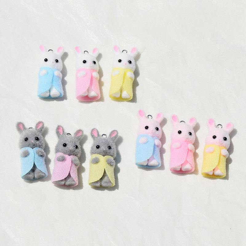 Resin Art Box - Breloques lapin en résine floquée 3D,