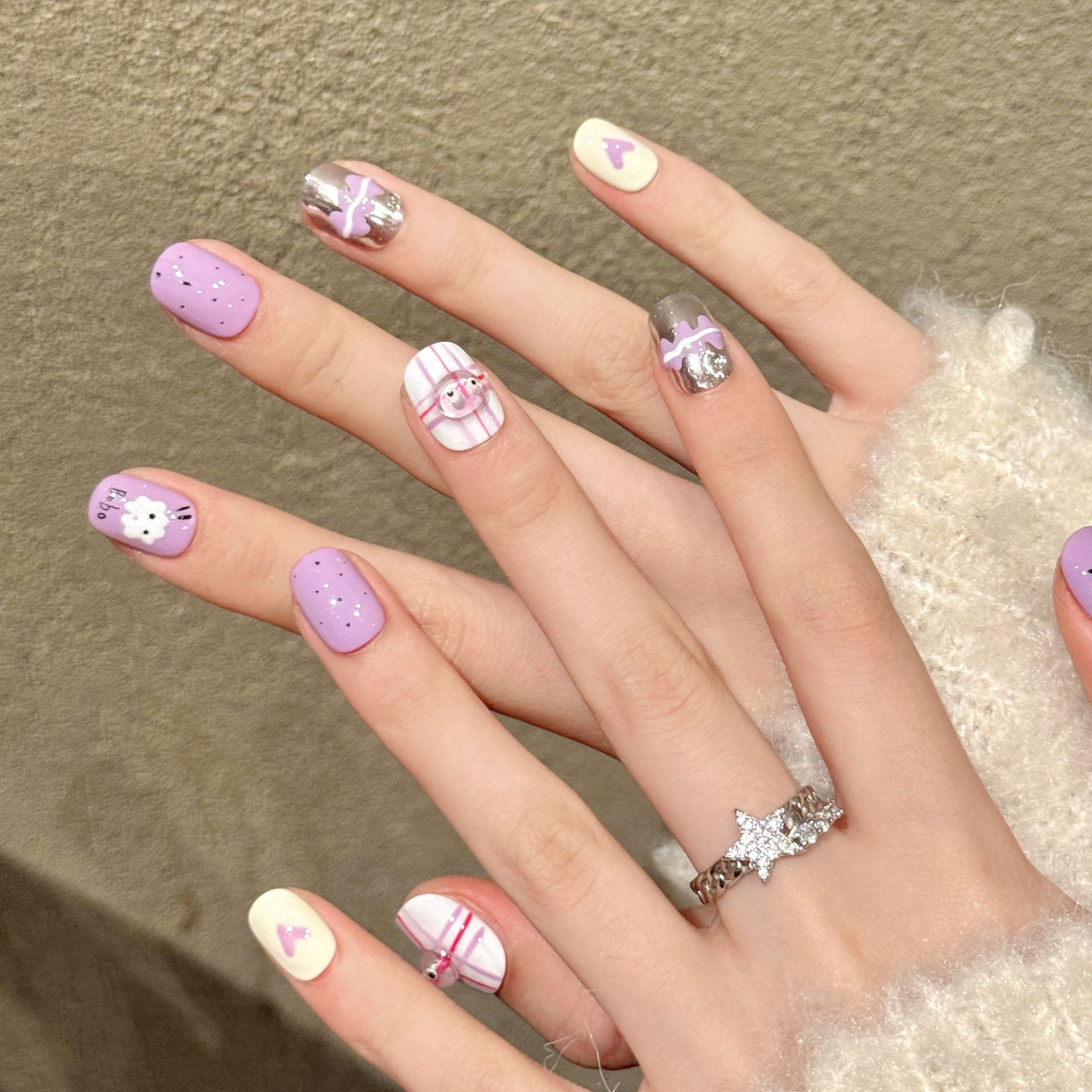 10 pièces de faux ongles ronds - Resin Art Purple avis et prix